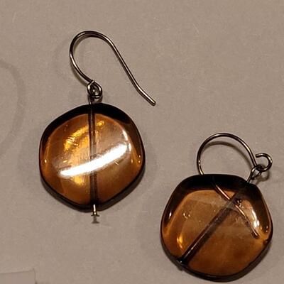 Lot 338: Coldwater Creek Stone Owl Earrings,  Yellow Glass and Stone Hoop Earrings 