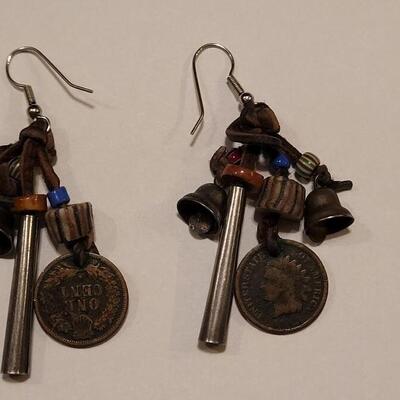 Lot 341: Vintage 1890's Indian Head Penny Chime Earrings 
