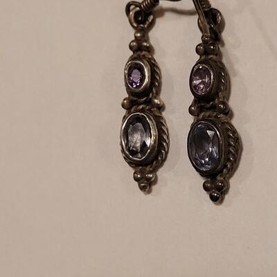 Lot 344: Sterling Silver Amethyst & Aquamarine Earrings 