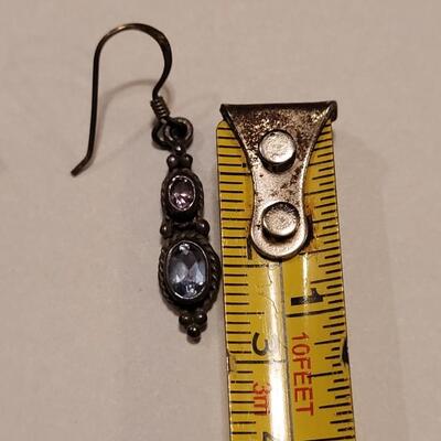 Lot 344: Sterling Silver Amethyst & Aquamarine Earrings 