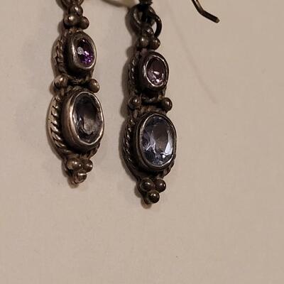 Lot 344: Sterling Silver Amethyst & Aquamarine Earrings 