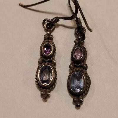 Lot 344: Sterling Silver Amethyst & Aquamarine Earrings 