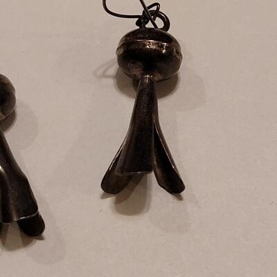 Lot 353: Unmarked Sterling Squash Blossom Earrings 