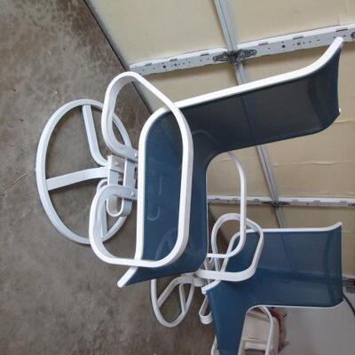 Pair of Outdoor Patio Metal Frame Mesh Fabric Swivel Chairs