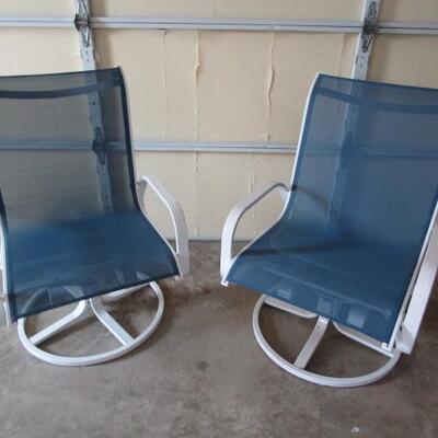 Pair of Outdoor Patio Metal Frame Mesh Fabric Swivel Chairs