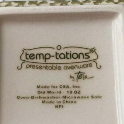Temptations By Tara Old World Green 4 10 ounce Square Bowls/Ramekins with Lids 