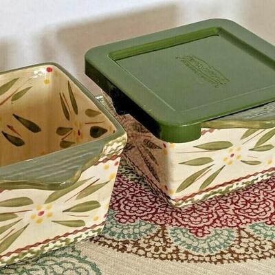 Temptations By Tara Old World Green 4 10 ounce Square Bowls/Ramekins with Lids 
