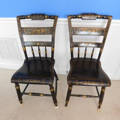 Pair of Vintage Fancy Painted Hitchcock Design Chairs