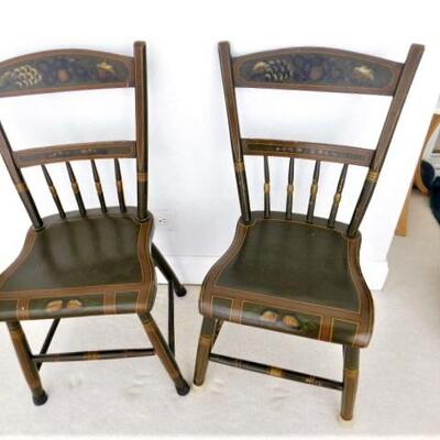 Pair of Vintage Pennsylvania Fancy Painted Chairs Rounded #1 of 4 Sets