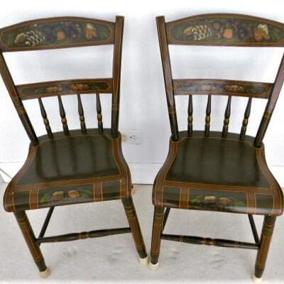 Pair of Vintage Pennsylvania Fancy Painted Chairs Rounded #3 of 4 Sets