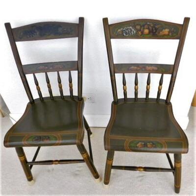Pair of Vintage Pennsylvania Fancy Painted Chairs Rounded #4 of 4 Sets