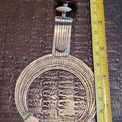 Lot 363: Handmade Unsigned Praying Hands Squash Blossom Necklace (Chain is 29.5")