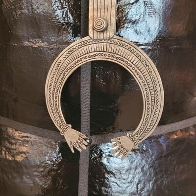 Lot 363: Handmade Unsigned Praying Hands Squash Blossom Necklace (Chain is 29.5")