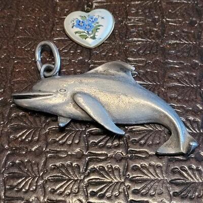 Lot 368: Dolphin and Handpainted Heart Pendants