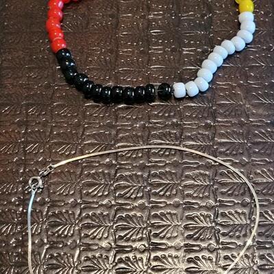 Lot 374: 10" ITALY Sterling Silver Anklet and Glass Beaded Elastic Anklet
