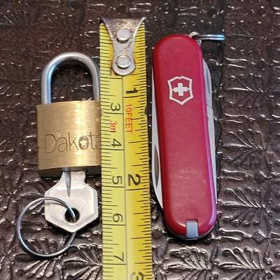 Lot 377: Swiss Army Knife and a Dakota Lock with Key