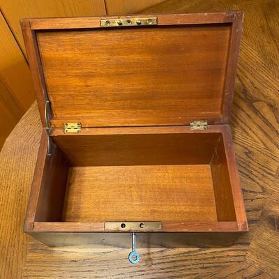 Vintage Wood Locking Box with Key