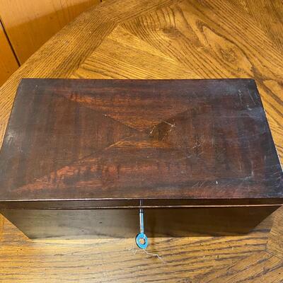 Vintage Wood Locking Box with Key