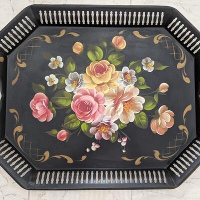 Vintage Tole painted metal tray