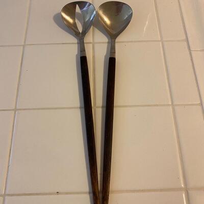 Vintage Mid Century Modern Wood Handle Salad Tongs