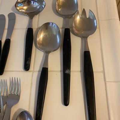 Mid Century Modern MCM Dansk Flatware Silverware Set Black Handle