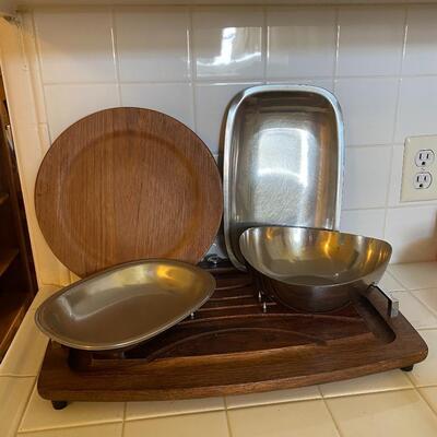Mid Century Wood and Stainless Kitchen Items