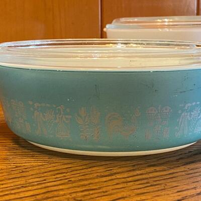 Vintage Pyrex Butterprint Teal Turquoise Blue Cinderella Casserole Bowls with Lids