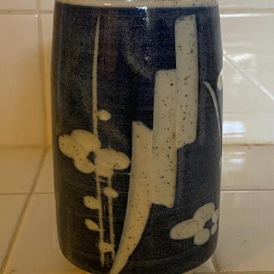 Tall Stoneware Blue Pottery Coffee Cup