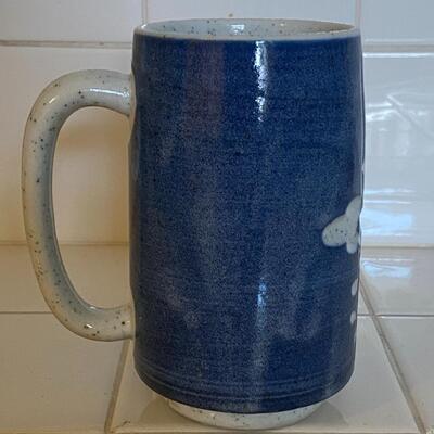 Tall Stoneware Blue Pottery Coffee Cup