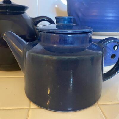 Set of 3 Blue Pottery Tea Pots Denmark Birkerod