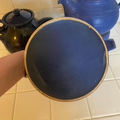 Set of 3 Blue Pottery Tea Pots Denmark Birkerod