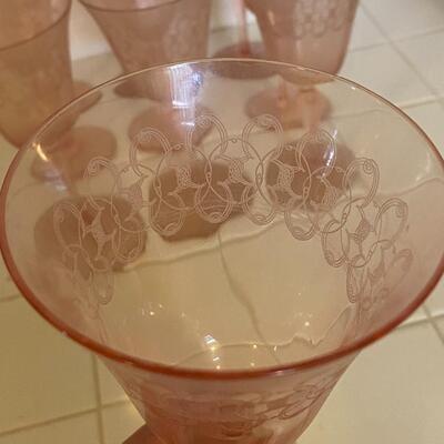 Vintage Pale Pink Etched Wine Water Goblets
