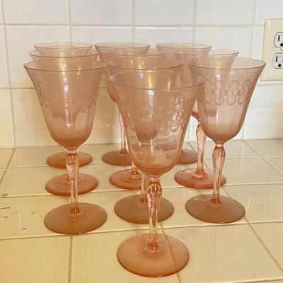 Vintage Pale Pink Etched Wine Water Goblets