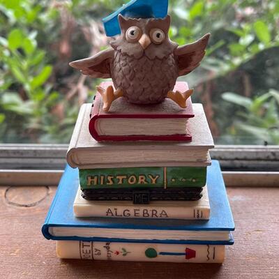Owl on Top of Books Trinket Box