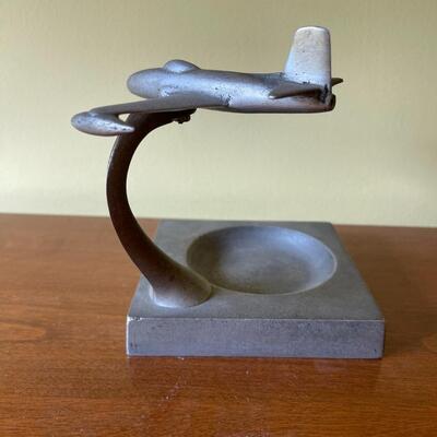 Vintage Metal Airplane Desk Organizer Trinket Change Dish