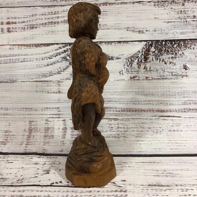 Boy and lamb wood carved figurine