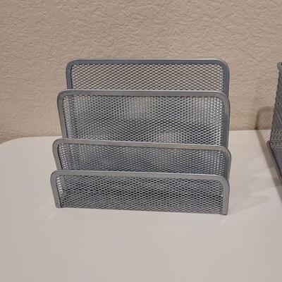 Lot 434: Metal Desktop File Organizer & BasketItems