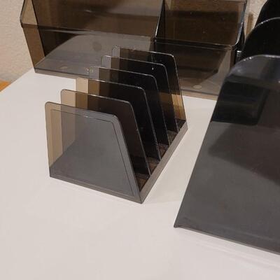 Lot 435: Acrylic Desktop File Organizer (Small & Large) and Supplies Organizer 
