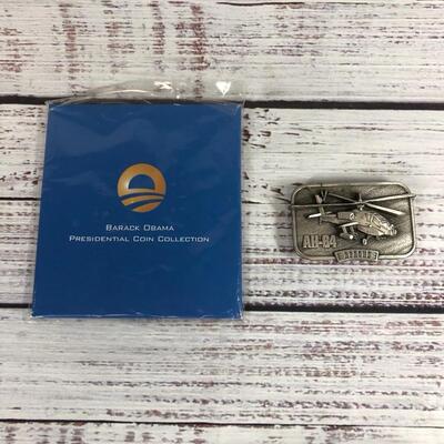 Barack Obama Presidential Pin Collection & AH-64 Belt Buckle