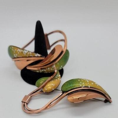 Lot J44 - Matisse Renoir, Copper Enameled, Classic Pin & Bracelet Set
