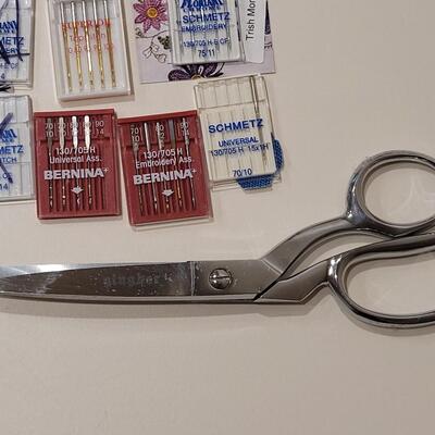 Lot 494: Gingher Scissors and Sewing Machine Needles Lot