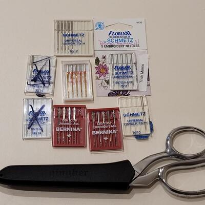 Lot 494: Gingher Scissors and Sewing Machine Needles Lot