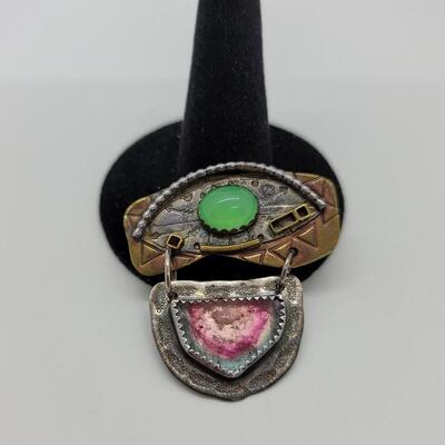 Lot J46 - Pin with Crystaphase & Watermelon Tourmaline Stones.