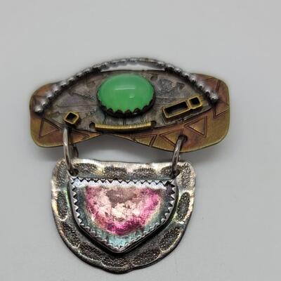 Lot J46 - Pin with Crystaphase & Watermelon Tourmaline Stones.