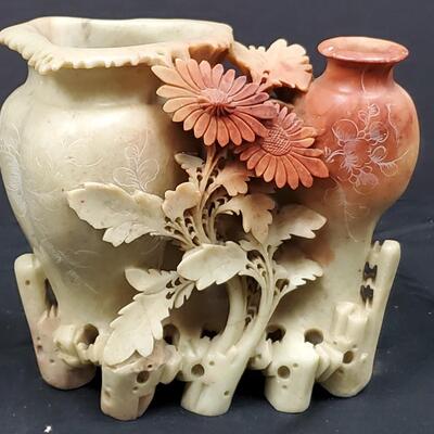 Chicken Blood Stone Carved Vase 