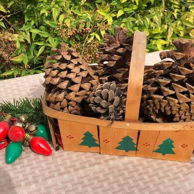 Vintage pinecones in basket