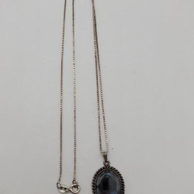 J53 - Danecraft Sterling, Hematite Necklace. Plus a 4-Leaf, Clover Design Pendant/Brooch with Hematite Center & Chain.