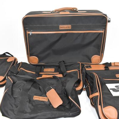 5 pc Luggage by Pierre Cardin. Black with Brown Trim
