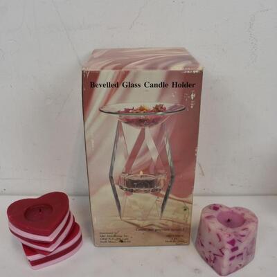 9 pc Candles, Candle Holders, & Home Decor. Hearts Candle Separates & Rotates