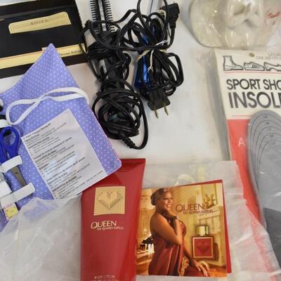 11 pc Accessories/Personal Care: Hair Styling, Lotion, Scarves, Wallet, Insoles